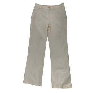 St John White Cotton Blend Pants Jeans Pocket Embroidery High Rise Size 8‎ USA